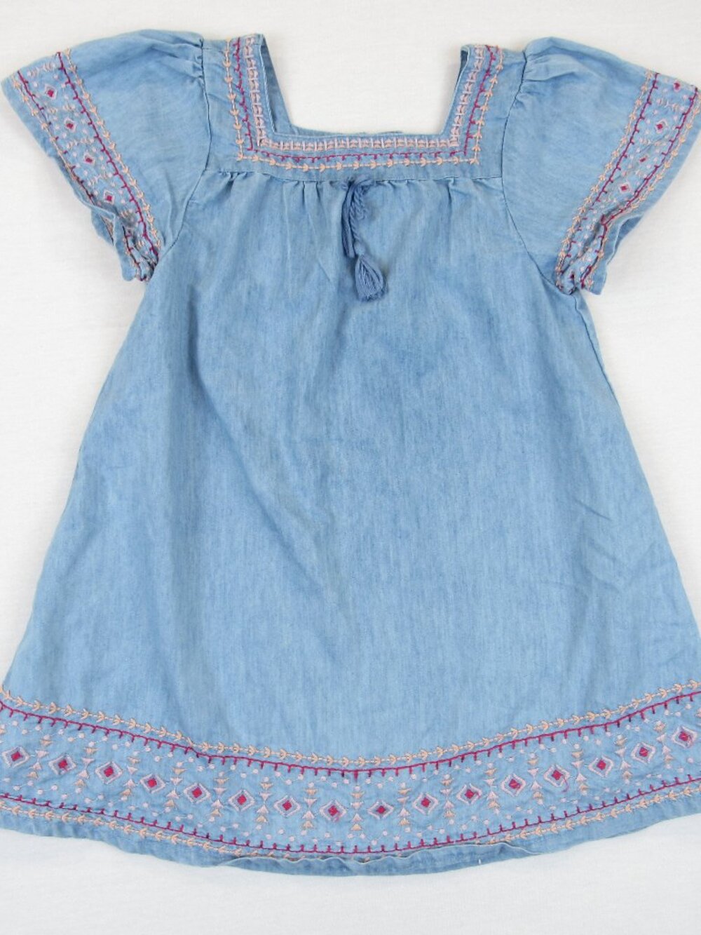 Jessica Simpson Girls Chambray Dress Size 5 Embroidered Trim Boho Chic